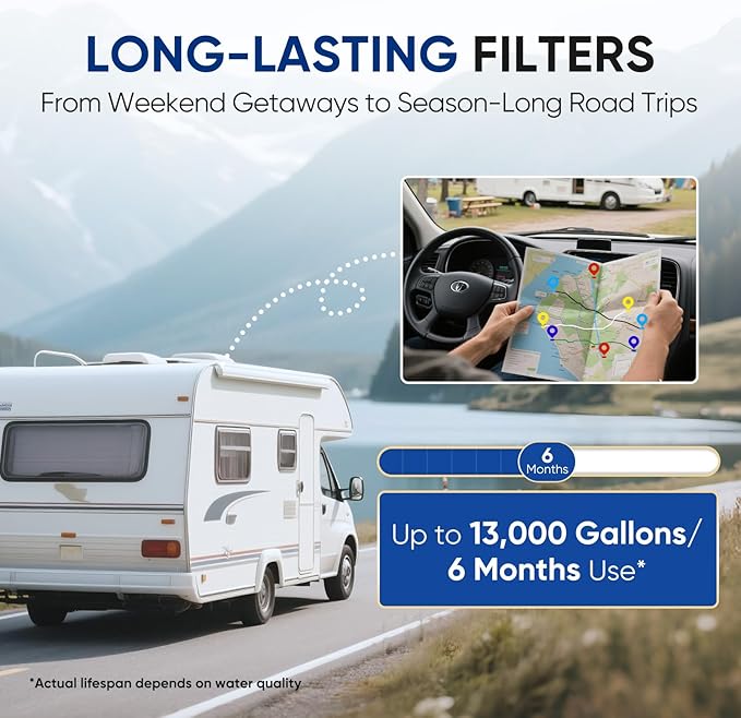 PUREPLUS RV Dual Stage Water Filter System with Two Cartridges and Mounting Bracket, NSF/ANSI 42 Certified, Reduces Sediment, Chlorine, Odors and More, Stainless Steel 3/4" Fittings