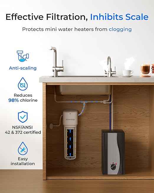 Waterdrop 10UE-SC Under Sink Water Filter for Instant Hot and Cold Water Dispenser System, Anti-Scaling, Reduces PFAS, PFOA/PFOS, Lead, Chlorine, Bad Taste & Odor, 11000 Gallons - AquaVibe
