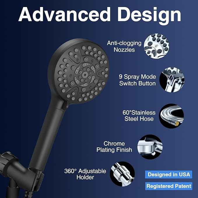 PALAS Filtered Shower Head with Handheld, High Pressure 10-Mode with Filters, Built-in Power Wash, soften hard water Remove Chlorine, Reinforced Hose, Overhead Bracket, Anti-clog nozzle (Matte Black)