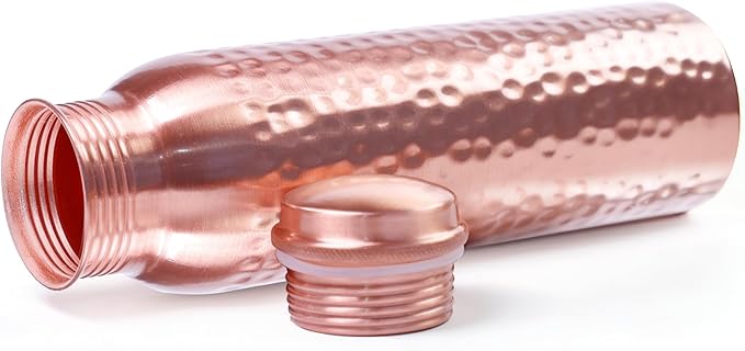 100% Pure Copper Water Bottle for Drinking – Extra Large 34 Oz Wide Mouth, Hammered Ayurvedic Copper Water Bottle – Handcrafted Leak-Proof Vessel, Reusable, BPA-Free & Travel Friendly