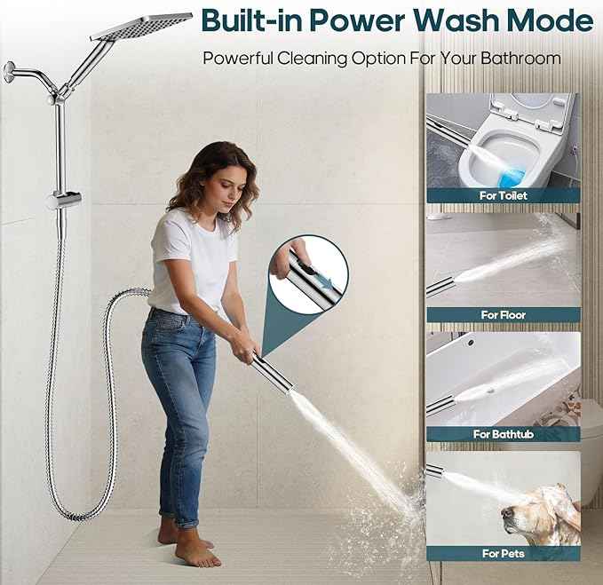 Filtered Shower Head with Handheld Spray Combo High Pressure Rain Shower Head Dual Shower Head with Filters - Removes Chlorine Height Adjustable & Built-in Power Wash