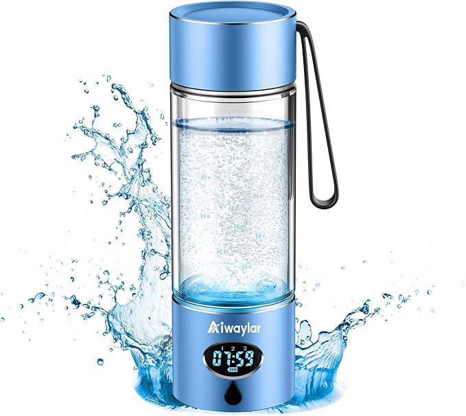 Aiwaylar Hydrogen Water Bottle - Portable, Rechargeable, LED Timer,3 Work Mode, Aluminum and Glass,360ML,Hydrogen Water Ionizer Machine with PEM/SPE Technology, Suitable for Office,Home,Gym Outdoor