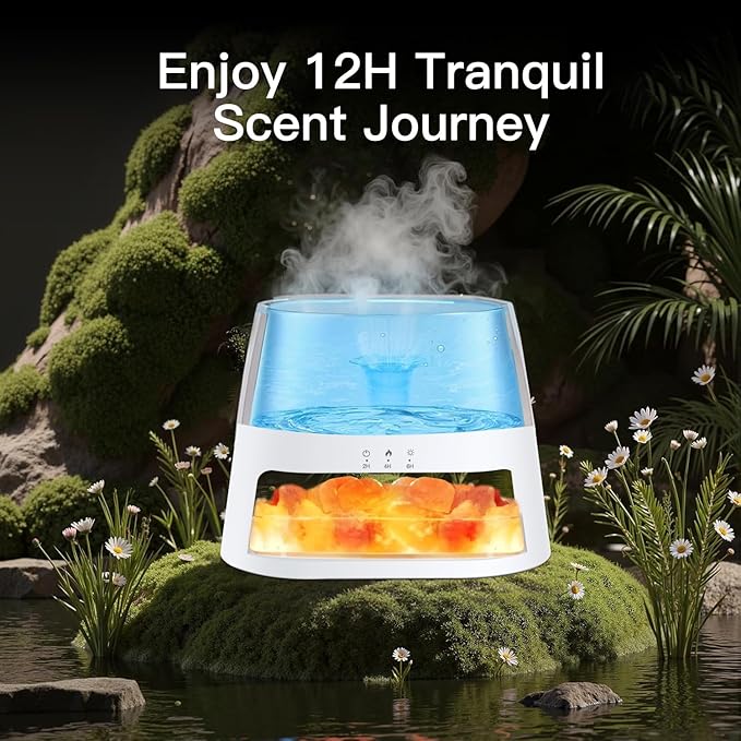 Luxury Himalayan Salt Lamp Humidifier & Aromatherapy Diffuser - 8 Color Mood Lighting w/Remote for Spa, Bedroom, Home Relaxation260ml (White)