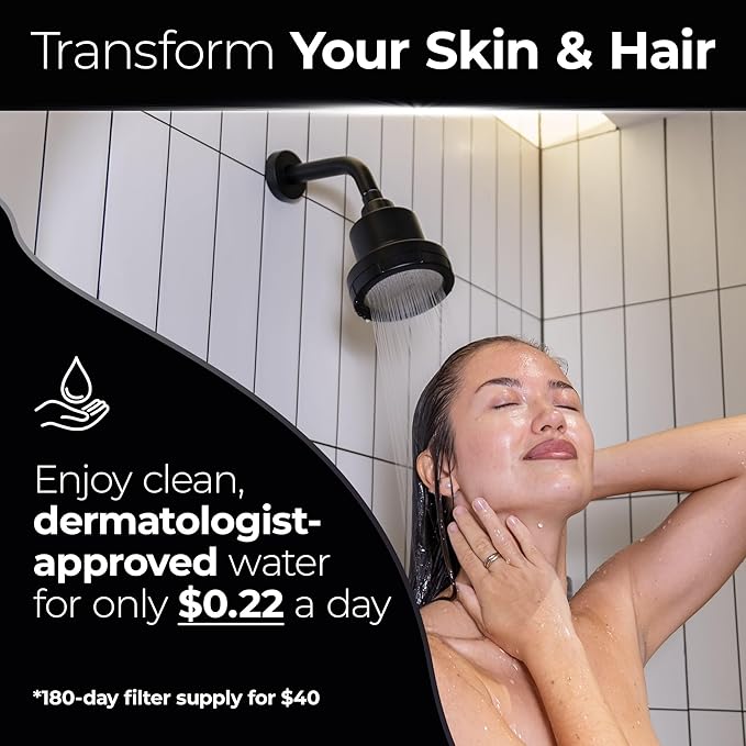 Silvery High Pressure Filtered Shower Head - Dermatologist-Approved Clean Water with Silvery Technology™ Filter - Showerhead Removes Impurities for Healthier Skin (Fixed Replacement Filters)