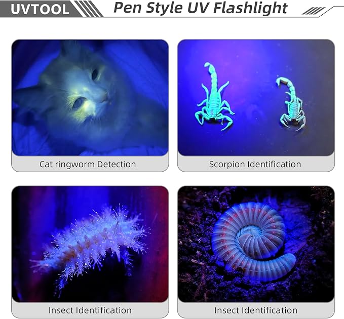 UVTOOL A2D Pen Blacklight 365nm UV Flashlight with Pen High Power Output, Pure Beam for UV Glue Curing Light, Rock and Mineral Fluorescent Glowing, Pet Urine Detector Light, AC Leak Detector