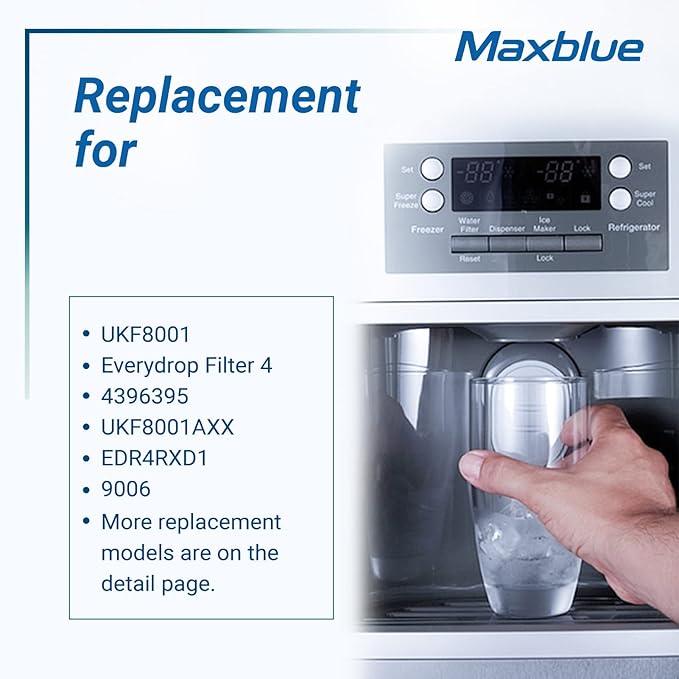 Maxblue UKF8001 Refrigerator Water Filter, Replacement for Maytag UKF8001, EDR4RXD1, EveryDrop Filter 4, Whirlpool 4396395, UKF8001AXX-200, Kenmore 469006, 469992, Puriclean II, Pack of 1