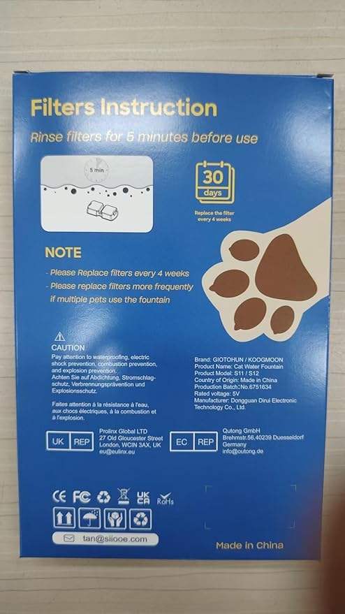 Cat Water Fountain Filters: Cat Fountain Filter Replacement (12 Pcs) - 3 Months Set of Replacement Filters for ATMZIQXR Pet Fountains S18 - Contains 6 Carbon Filters + 6 Sponges Filters