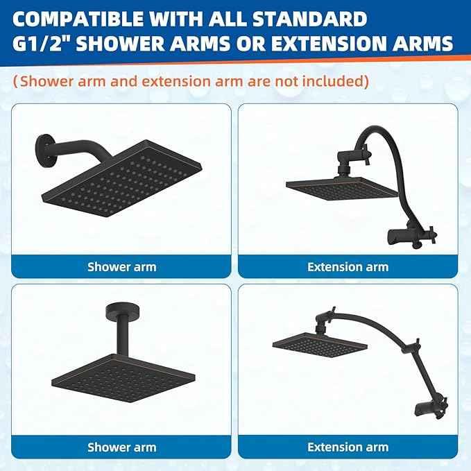 Hibbent Thickness Metal Rain Shower Head, 6'' High Pressure Rainfall Shower Head, Bathroom Waterfall Shower Heads, High Flow Fixed Showerheads with Adjustable Brass Ball Joint, Oil Rubbed Bronze