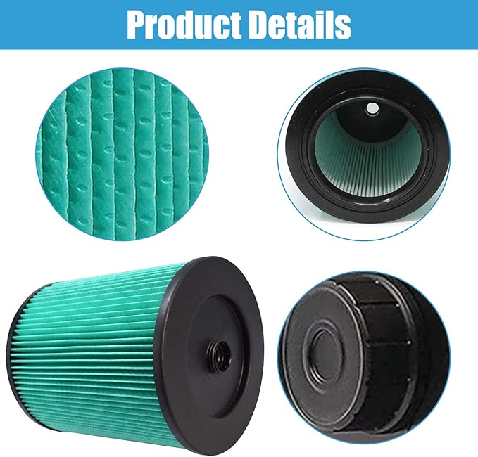 MZY LLC 2 Pack 17912 & 9-17912 Replacement Filter Compatible for Craftsman Shop Vac 5 to 32 Gallon, 3-Layer Pleated 9-17907 Wet/Dry Fine Dust Filter, Part # 17912 & 9-17912 - AquaVibe