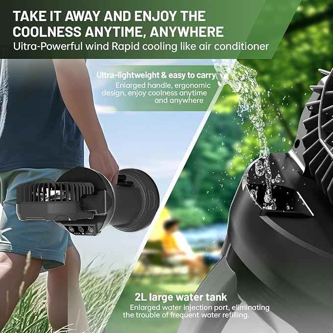 Portable Misting Fan with Remote & 30000mAh Rechargeable Misting Fans for Outside Patios Camping Beach & Workshops Mist Fan Portable for Outdoor/Indoor 2L Water Tank RGB Light 4 Speeds & Spray