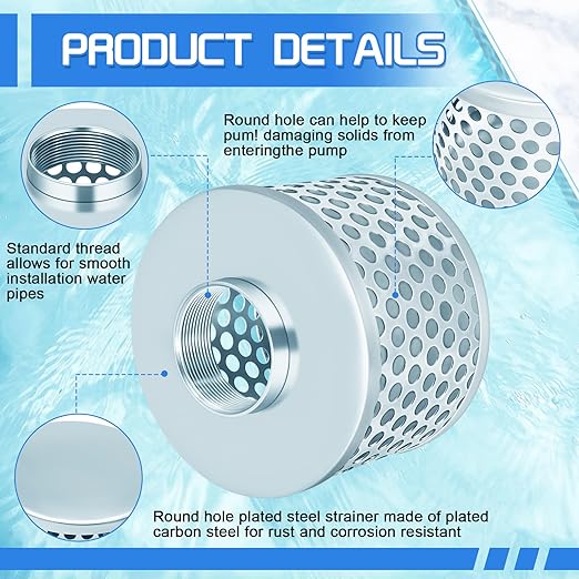 3” Pump Suction Hose Strainer, Round Hole Steel Basket Water Suction Filter, Carbon Steel Plated, with NPT Female Thread (3 inch)