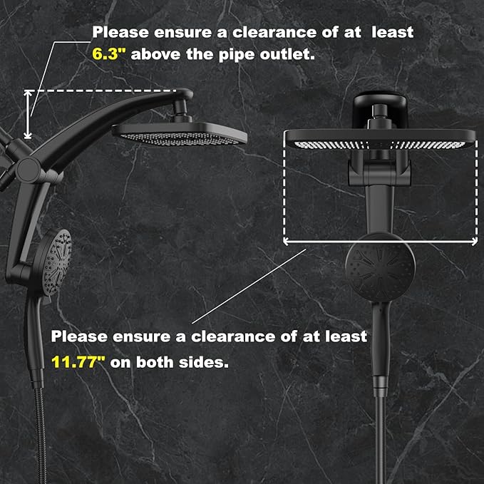 Rain Shower Head with Handheld High Pressure rainfall Shower Heads with Handheld Spray Combo Adjustable one-piece stand daul shower head Built-in Magnetic Docking and Power Jets-Black