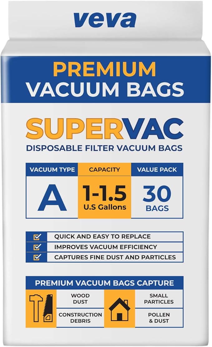 1-1.5 Gallon Filter Bags for Shop Vac Vacuum - 30 Pack - Type A 90667, Compatible with ShopVac Vacuum and 1 Gallon Micro Vacs - AquaVibe
