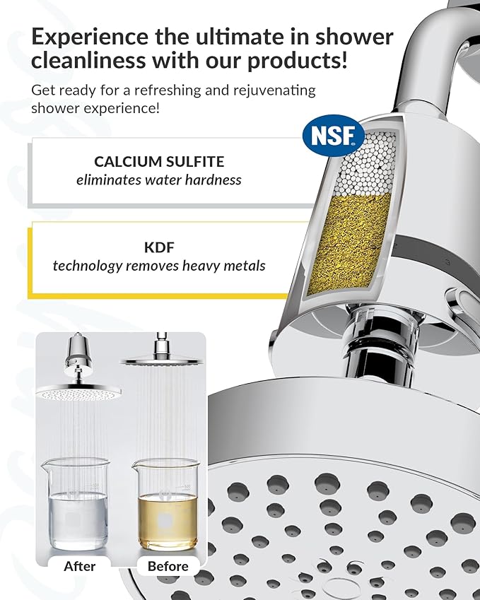 Advanced Hard Water Shower Filter Cartridge - KDF-55 Removes 99% Chlorine & Rust - Stops Dry Skin & Hair Damage - Universal Fit for Rain/Handheld Heads,CP - AquaVibe