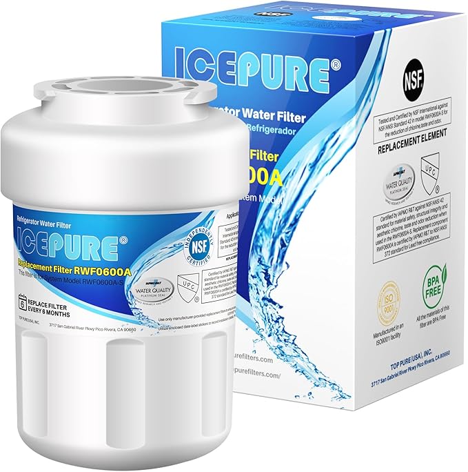 ICEPURE RWF0600A Refrigerator Water Filter Replacement for GE MWF, MWFINT, MWFP, MWFA, GWF, HDX FMG-1, GSE25GSHECSS, WFC1201, RWF1060, 197D6321P006, Kenmore 9991,1 PACK