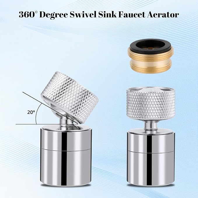Hibbent Dual-function Solid Brass Faucet Aerator, Big Angle Rotate Metal Kitchen Sink Aerator 360 Degree Swivel Sink Sprayer Attachment-55/64 Inch Female Thread-Chrome