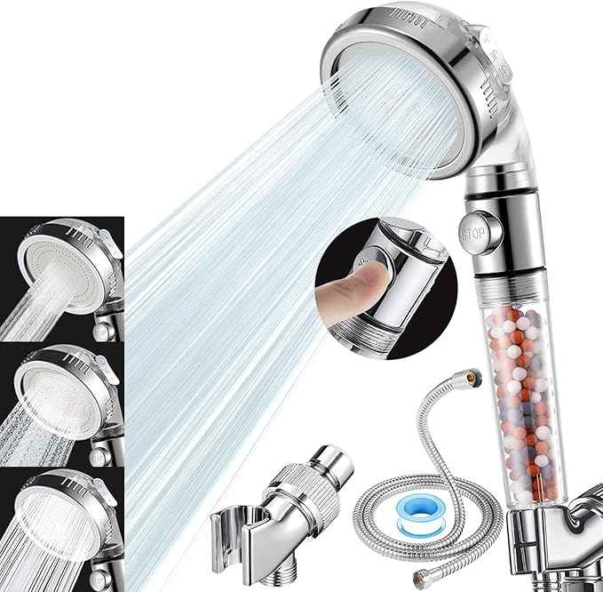 High Pressure Handheld Shower Head with Filter, Shower Head Kits with Hose and Bracket, Hard Water Softener Water Purifying Filtered Showerheads with Filter Beads
