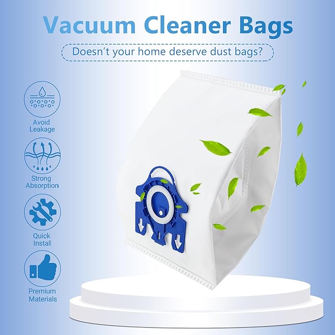 Improvedhand 12 Packs 3D Airclean Bags Replacement for Miele GN Vacuum Cleaner Bags Fit for Miele Classic C1 Complete C1 C2 C3 S2 S5 S8 S400 Series with 3 Motor Protection Filters, 3 AirClean Filters - AquaVibe