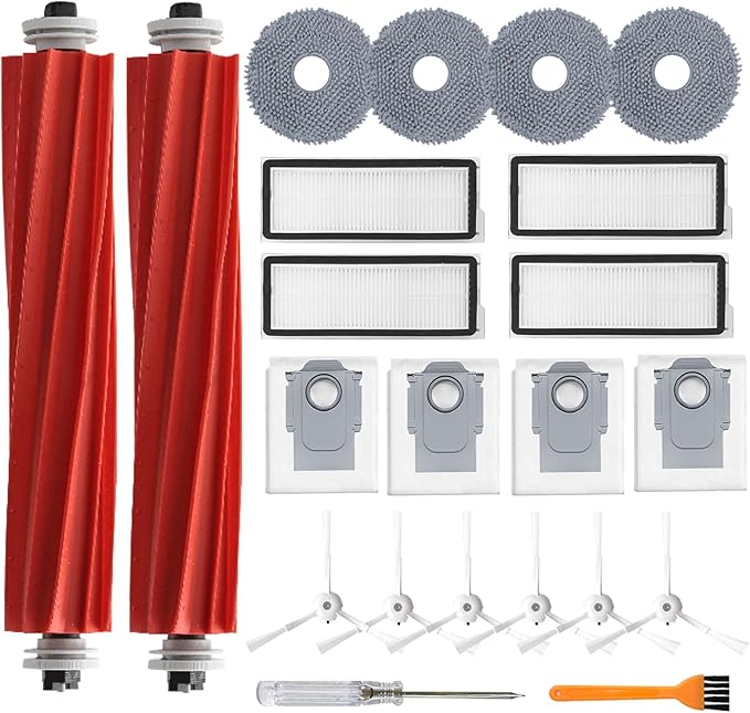 Accessories Kit for Roborock Qrevo S/Qrevo Plus/Qrevo Pro/Qrevo MaxV 【Not for Q Revo】Robot Vacuum, 2 Main Brush Roller, 4 Hepa Filters,4 Mop Pads, 4 Dust Bags, 6 Side Brush, 22 Pack Replacement Parts - AquaVibe