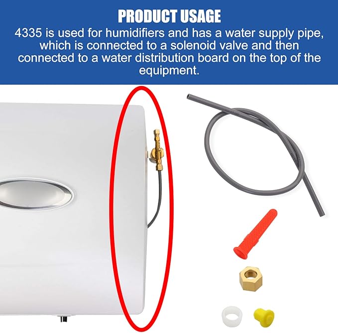 4335 Feed Tube with Sleeve Compatible with 600 Aprilaire Humidifiers 400, 500, 600A,Includes Yellow Orifice (4231), in-line Strainer (4004) - AquaVibe