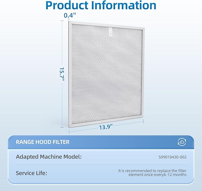 S99010430-002 Range Hood Filter Replacement Compatible with Broan Nutone 4512880 Kitchen Exhaust Fan Filter,5-Layer Aluminum Grease Filter 15-3/4" x 13-7/8" x 3/8",2 Pack - AquaVibe
