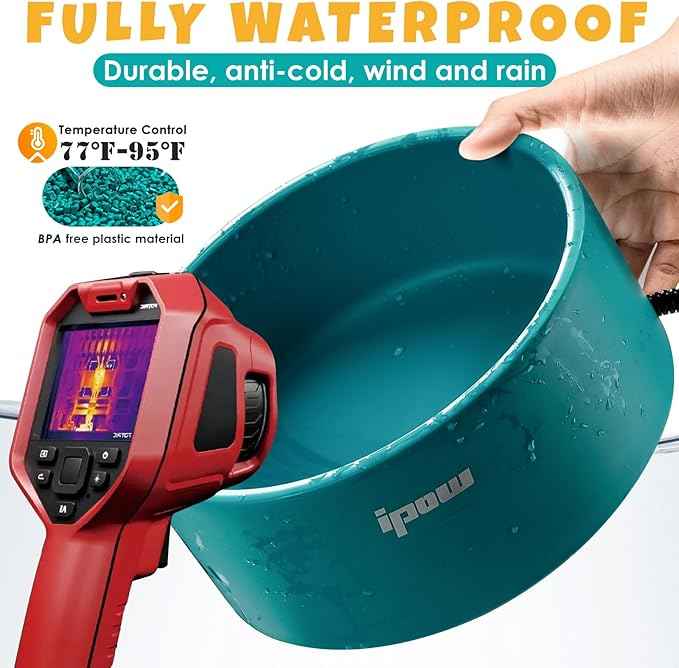 IPOW Pet Heated Bowl - Keep Water Warm for Furry Friends, Safe & Durable Outdoor Dog Bowl, Perfect for Cold Weather, Anti-Slip & Spill-Proof Automatic Warming, Blue