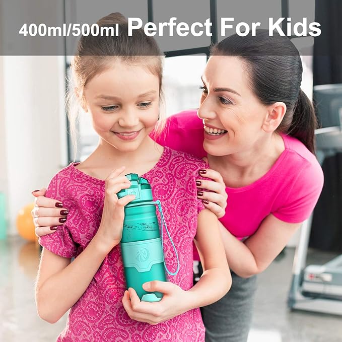 ZORRI Sports Water Bottle, 400/500/700ml/1L, BPA Free Leak Proof Tritan Lightweight Bottles for Outdoors,Camping,Cycling,Fitness,Gym,Yoga- Kids/Adults Drink Bottles with Filter, Lockable Pop Open Lid