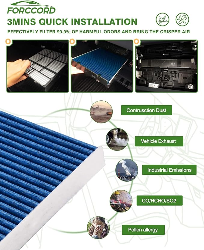 2-Pack HEPA Cabin Air Filter Fits for Ioniq 1.6L(2020-22 23), Kona Electric(19-22 23 24 25 26) Activated Carbon Cabin Filter Replacement for 97133K4000 Accessories