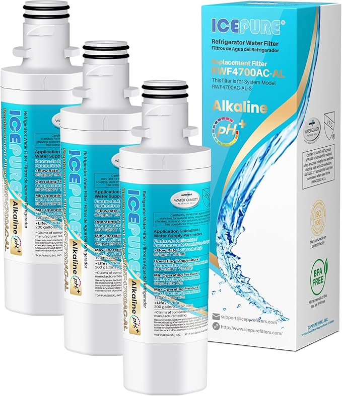 ICEPURE Alkaline LT1000PC Refrigerator Water Filter Replacement for LG LT1000P/PC/PCS, Kenmore 9980, ADQ74793501 ADQ74793502 ADQ747935 MDJ64844601 LMXS28626S LFXS26973S, LT1000, Enhances PH, 3Pack