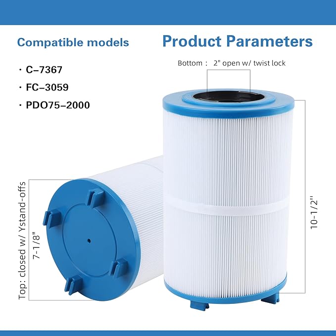 C-7367 Dimension One Spa Filter, Compatible with PD075-2000, Dimension One 1561-00, FC-3059, 70759, Replaces XLS-7005, Aladdin 17541, Baleen AK-60035, 75 sqft Hot Tub Filter 2 Pack - AquaVibe