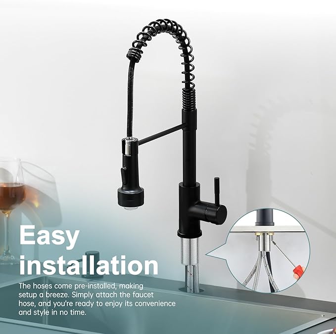 GIMILI Black Kitchen Faucet with Soap Dispenser Single Hole Pull Down Sprayer LED Faucet, Suitable for Farmhouses, RV, Laundry Room, Outdoor, and Campers. Llave para fregadero de cocina