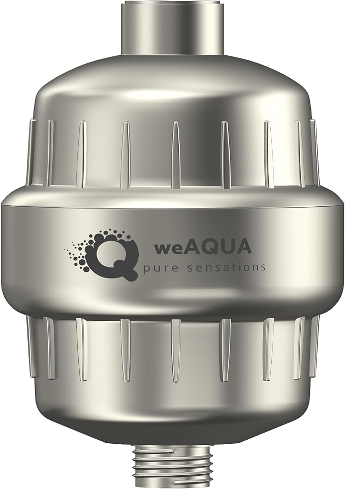 weAQUA Heavy Duty NO BS Shower Filter – 99% Removal for Hard Water, Chlorine, Fluoride, Heavy Metals, Micro-life, Organics and More (Brushed Nickel)