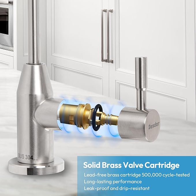 Drinking Water Faucet, Filtered Water Reverse Osmosis RO Faucet for Kitchen Sink, Non-Air Gap, Lead-Free, 304 Stainless Steel, Brushed Nickel (WF1)