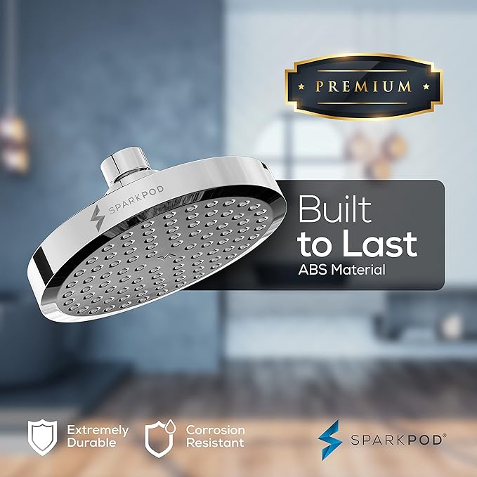 SparkPod Round Rain Shower Head with Extension Arm - Height Adjustable Shower Head with High Pressure Performance - Easy 1-Minute Installation (11" Arm Extension, Luxury Polished Chrome)