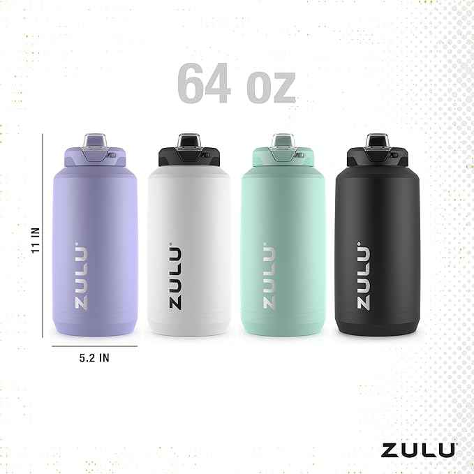 ZULU Goals Vacuum Insulated Large Capacity Stainless Steel Water Bottle | Reusable Jug Thermoses with Carry Handle | Leak-Proof Lid | Perfect for Travel, Workout, Gym, Hiking, Camping | 64oz, 101oz