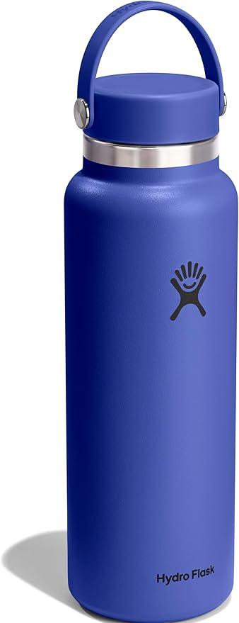 Hydro Flask Water Bottle - Insulated Stainless Steel - Wide Mouth Flex Lid, Non Spill, Leakproof and Refillable in 40 Oz Capri Blue