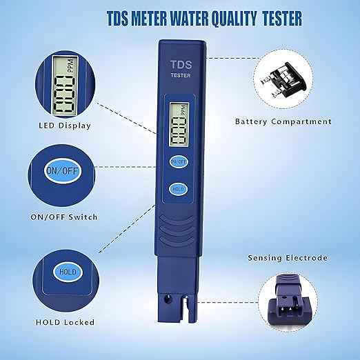 Portable Digital TDS Water Meter - 0-9990 ppm Water Quality Tester for Drinking Water, Farming, Aquariums,Pools&RO-RODI Systems (Blue)
