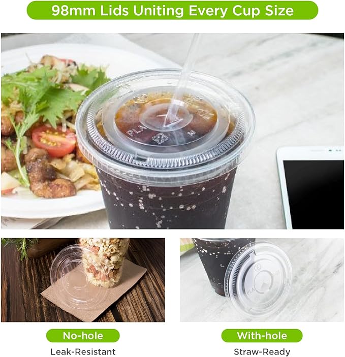 KARAT EARTH [1,000 ct - 20 oz Compostable PLA Plastic Cups, BPI Certified Disposable Renewable Cold Cups for Iced Coffee, Smoothies, and More | Green Line