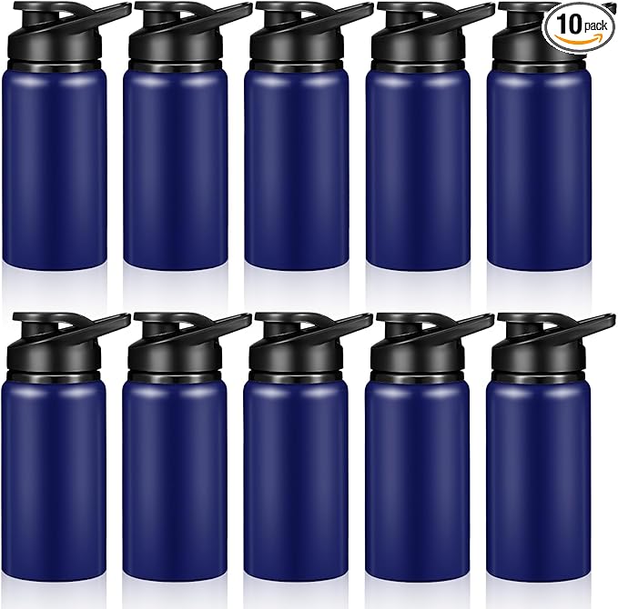 Mimorou 10 Pieces 13.5oz Reusable Aluminum Water Bottles Bulk Multicolor Outdoor Sports Water Bottles for Travel, Gym, Hiking, Cycling, Camping, Fishing, Snap Lid (Blue)