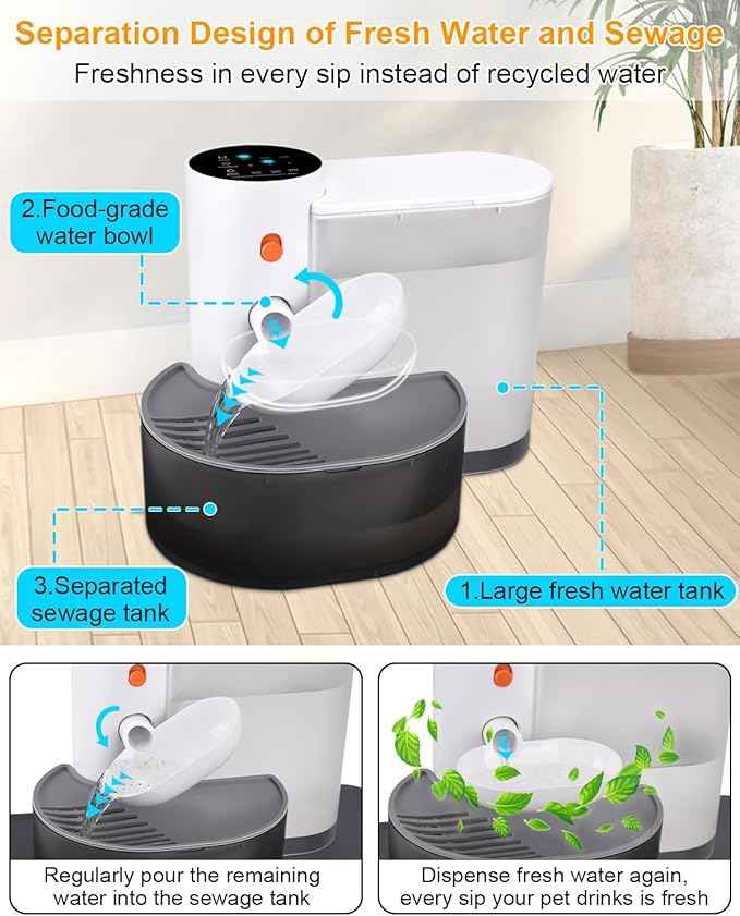 Smart Pet Water Fountain,Filterless Cat Water Fountain No Filter,3L/102oz Ultra Silent Cat Fountain, Separation Design(Includes A Silicone Food Mat)