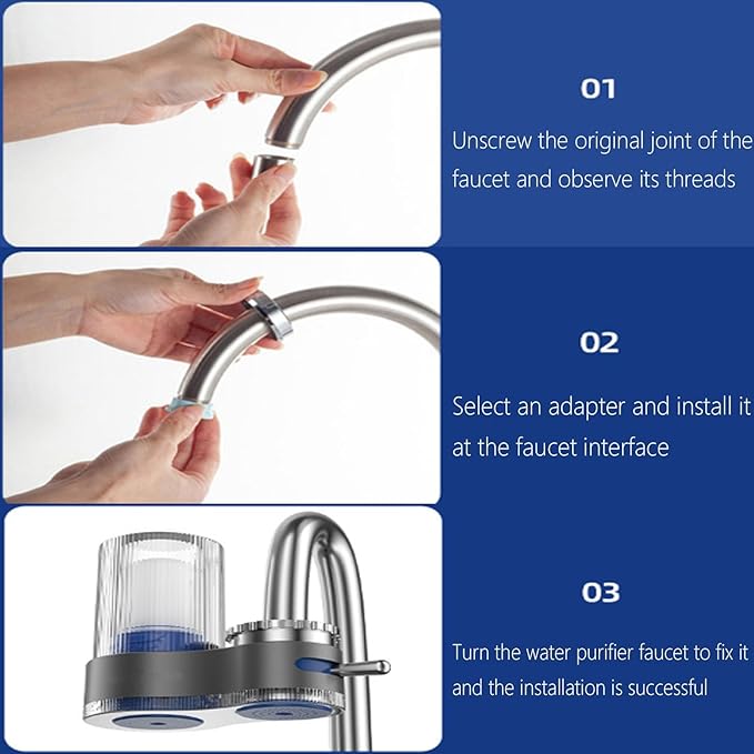 Buyusus Water Filter, Buyusus Water Purifier for Tap Water Fit Any Faucet, Dual-Mode Lead & Chlorine Remover, Universal Hose Adapter, Fits Any Tap for Kitchen Bathroom (1 pc)