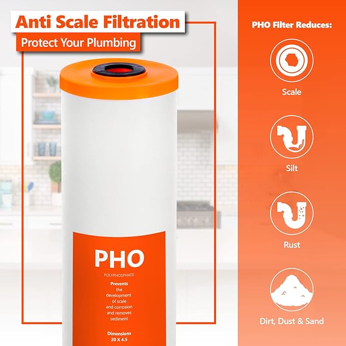 Express Water Polyphosphate Anti-Scale Water Replacement Filter – Whole House Replacement Water Filter – PHO High Capacity Water Filter – 4.5” x 20” inch – 2 Pack