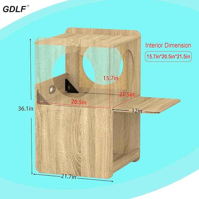 GDLF Cat Feeding Station for Water Fountain & Food, Elevated Cat Feeding Table with Spill-Proof Mat, Window Perch and Storage