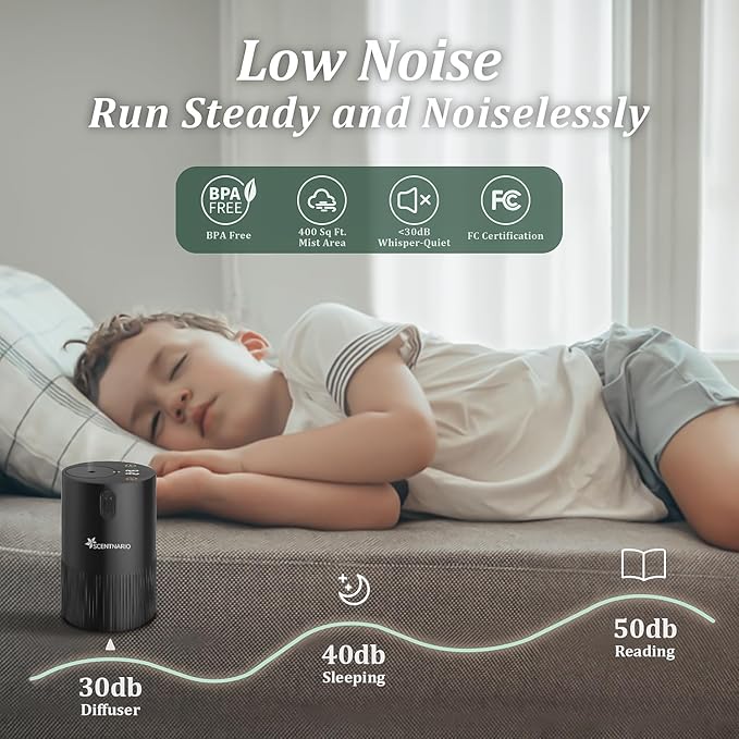 Waterless Diffuser for Essential Oil - Aromatherapy Diffuser for Home with Battery Indicator, Portable Scent Air Machine 1/2/3&Continuous Mist,Timer Function,500Sq.Ft Scent Coverage