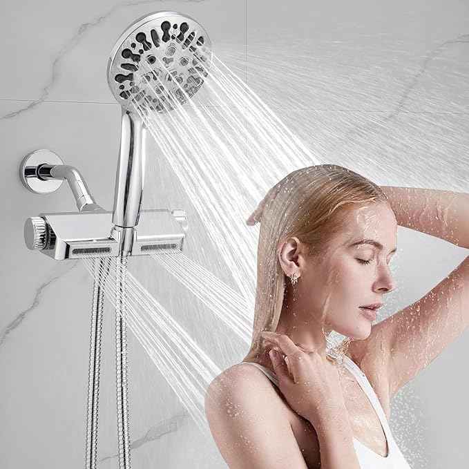 Filtered Shower Head with Handheld Combo, Hard Water Filter Shower Head with 9 Shower Modes, Dual Shower Heads High Pressure, Shower Filters to Remove Chlorine and Fluoride (Chrome)