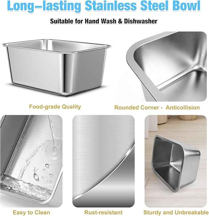 2.4 Gallon Elevated Large Dog Water Bowl,16" Raised Stainless Steel Bowl with Stand for Large Breed, Full Metal Dog Feeding Station for Relief Joint Pressure, Easy Clean for Indoor & Outdoor Uses