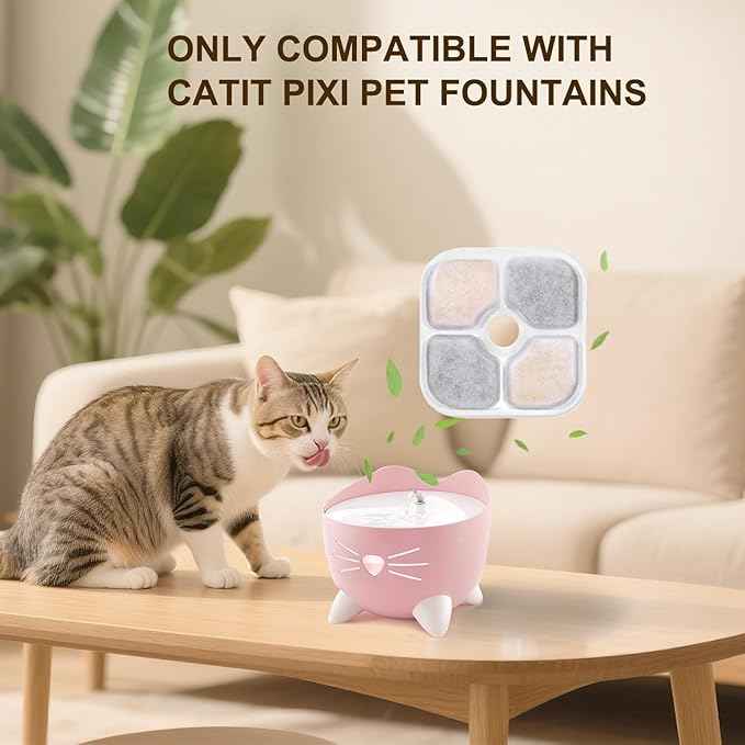 12 Pack Cat Water Fountain Filter Replacement Compatible with Catit PIXI Cat Drinking Fountain, Cat it Water Filters Keep Your Pet Healthy and Hydrated 3 Pump Tubes 1 Hard Brush