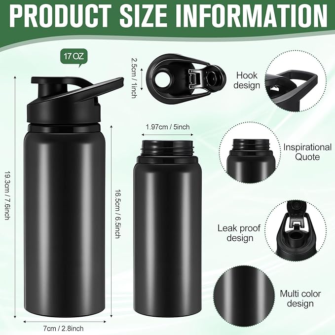 Domensi 24 Pack Aluminum Water Bottle Bulk Reusable Water Bottle, Lightweight Easy Carry Leakproof with Snap Lid Travel Bottles, for Gym Outdoor Sports Cycling Camping Fishing (17oz,Dark Colors)