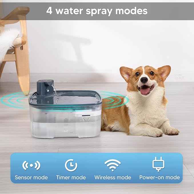 Dog Water Fountain Wireless,2.1GAL/8L Large Dog Water Fountain Battery Operated, Dog Fountain Water Bowl with Sensor,Wireless Smart Pump,Timer,BPA-Free,Ideal for Large Dogs,Multi-Pet Home