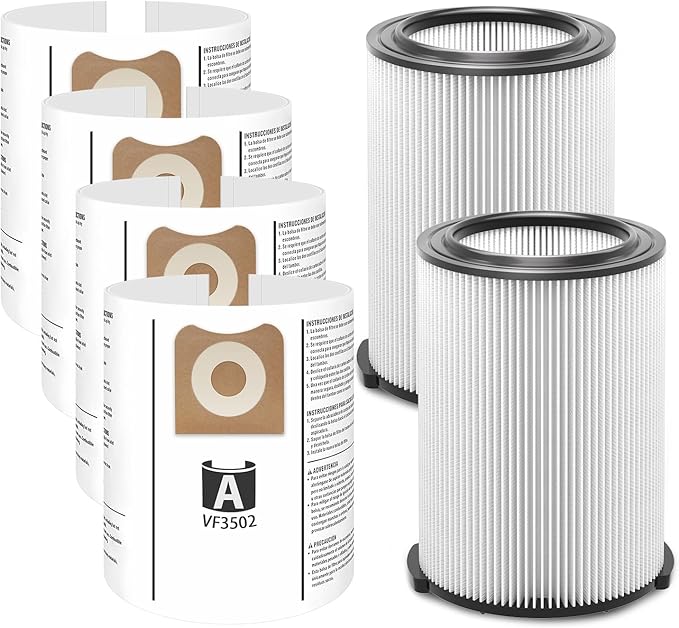 Vf4000 Filter Compatible with RIDGID Vacs 5 Gallons and Larger Vacuum Cleaner (2 Pack VF4000 Filters + 4 Pack VF3502 Bags) - AquaVibe